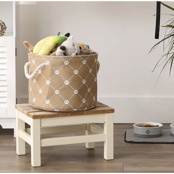 $8 WHEN BUNDLED 12" x 15" Round Fabric Paw Print Medium Pet Toy Bin NEW WITH TAG - Picture 3 of 7